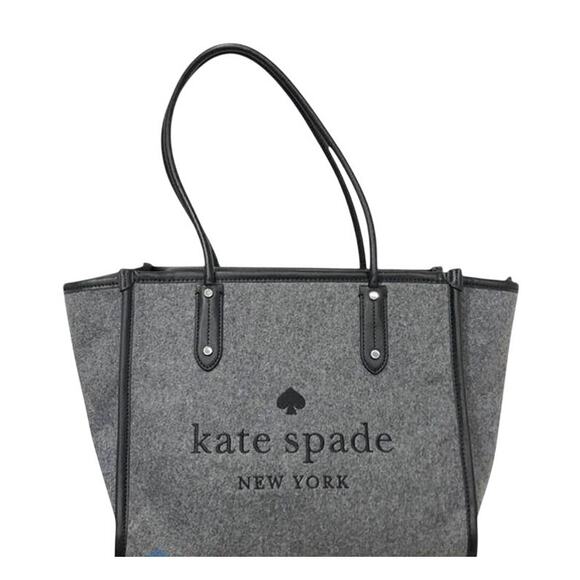 Kate Spade New York Black/Grey Ella Felt and Leather Large Top Zip Tote EUC 499 - Picture 16 of 16
